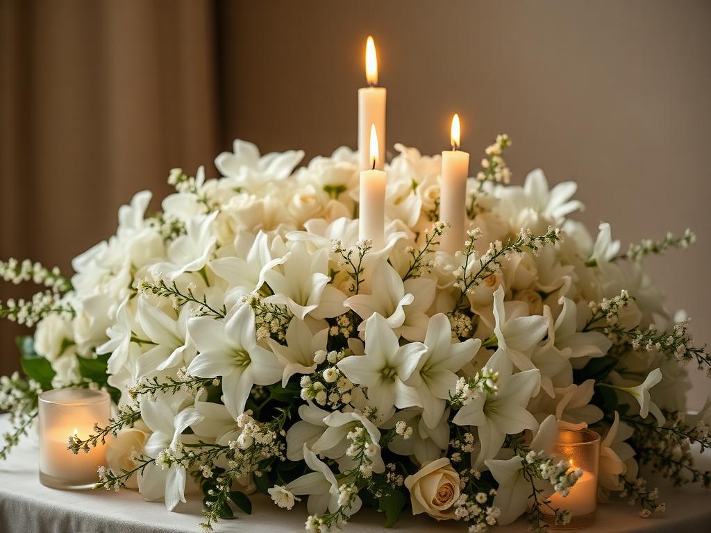 Urne, blomster og lys
